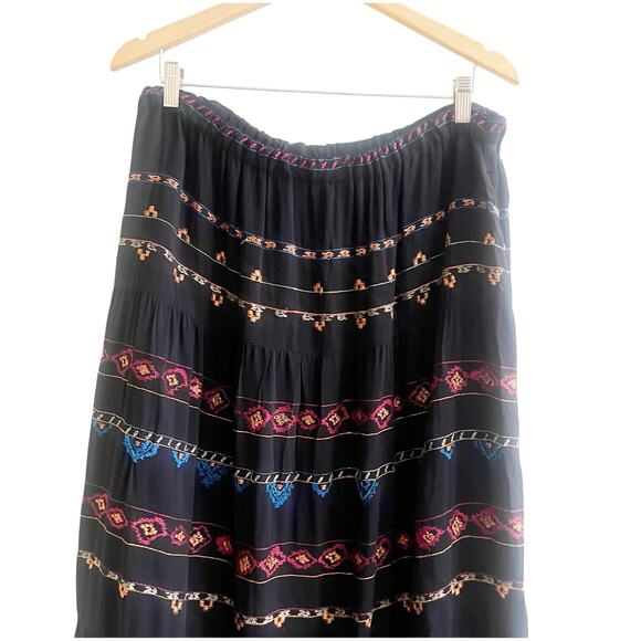 Chico's Black and Multicolor Embroidered Midi Skirt - Picture 2 of 16